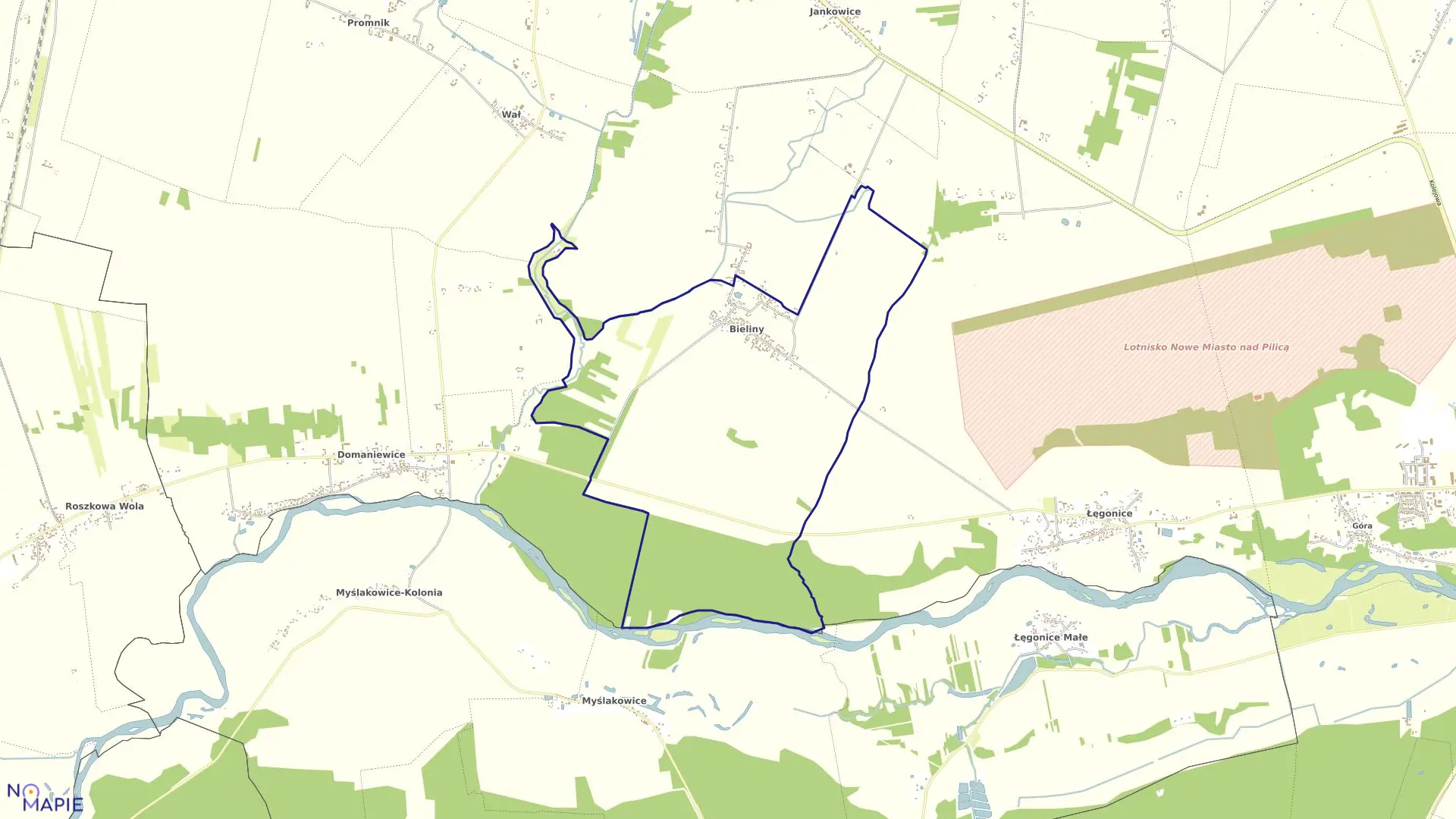 Mapa obrębu BIELINY w gminie Nowe Miasto nad Pilicą