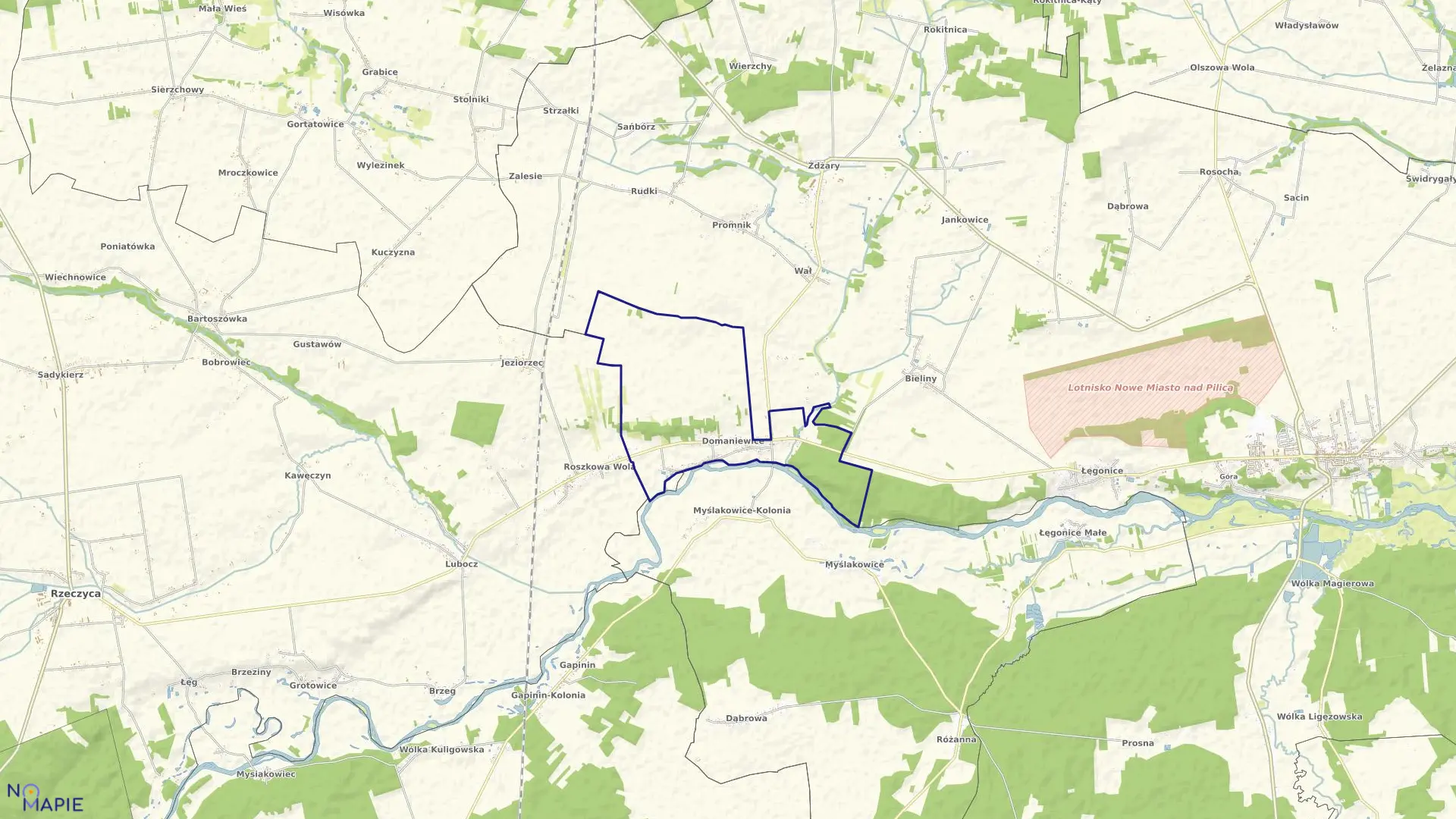 Mapa obrębu DOMANIEWICE w gminie Nowe Miasto nad Pilicą