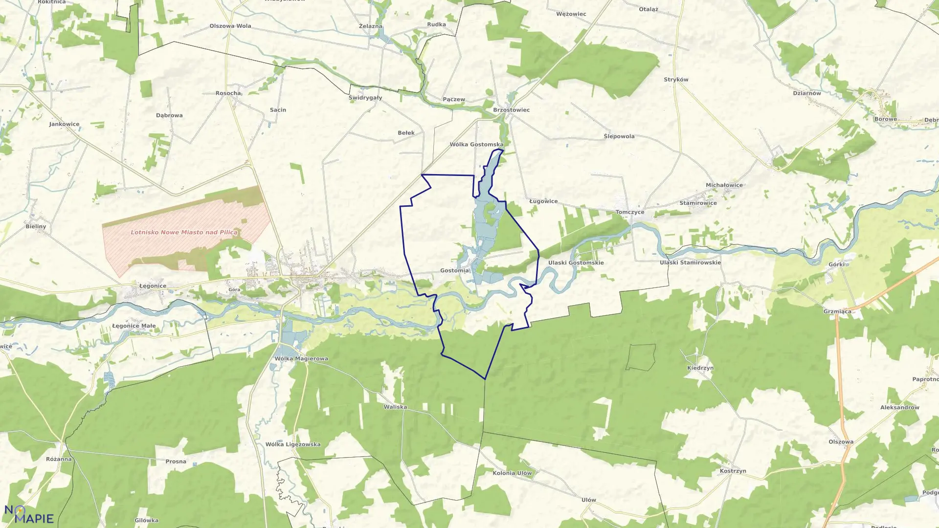 Mapa obrębu GOSTOMIA w gminie Nowe Miasto nad Pilicą