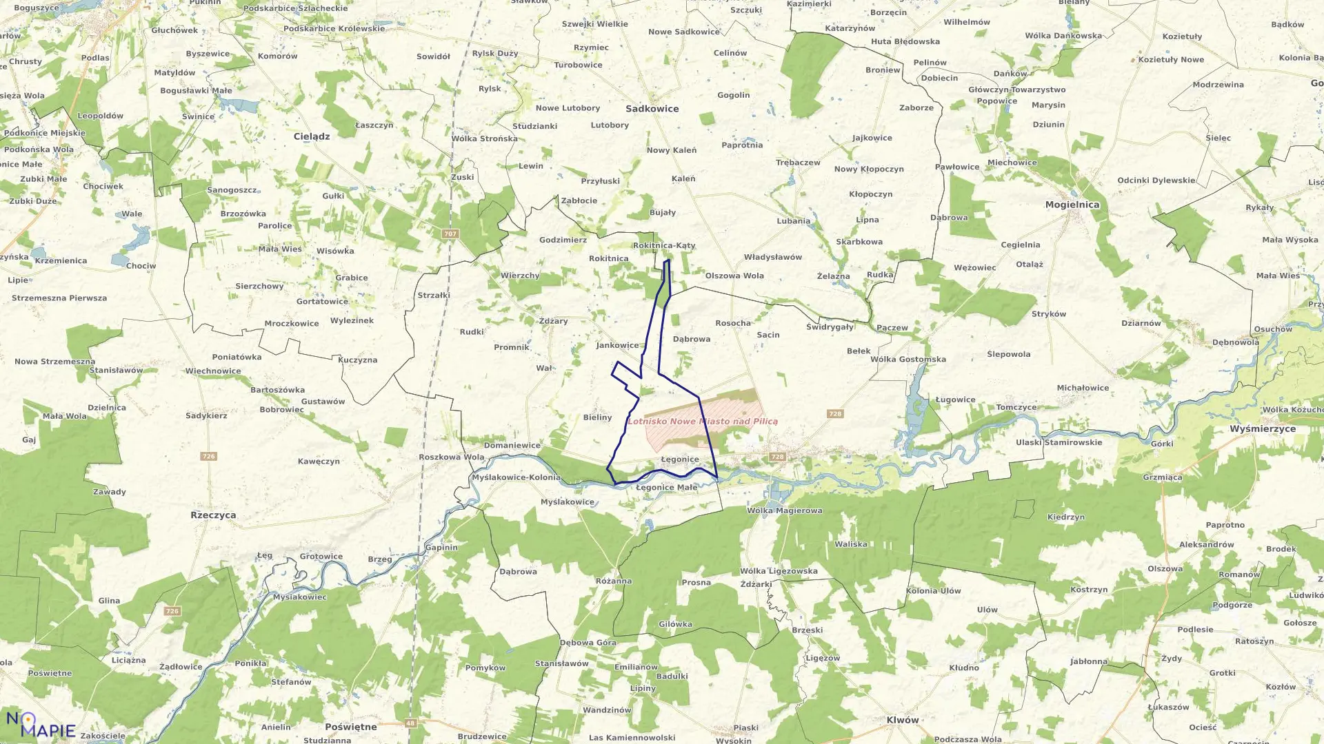 Mapa obrębu ŁĘGONICE w gminie Nowe Miasto nad Pilicą