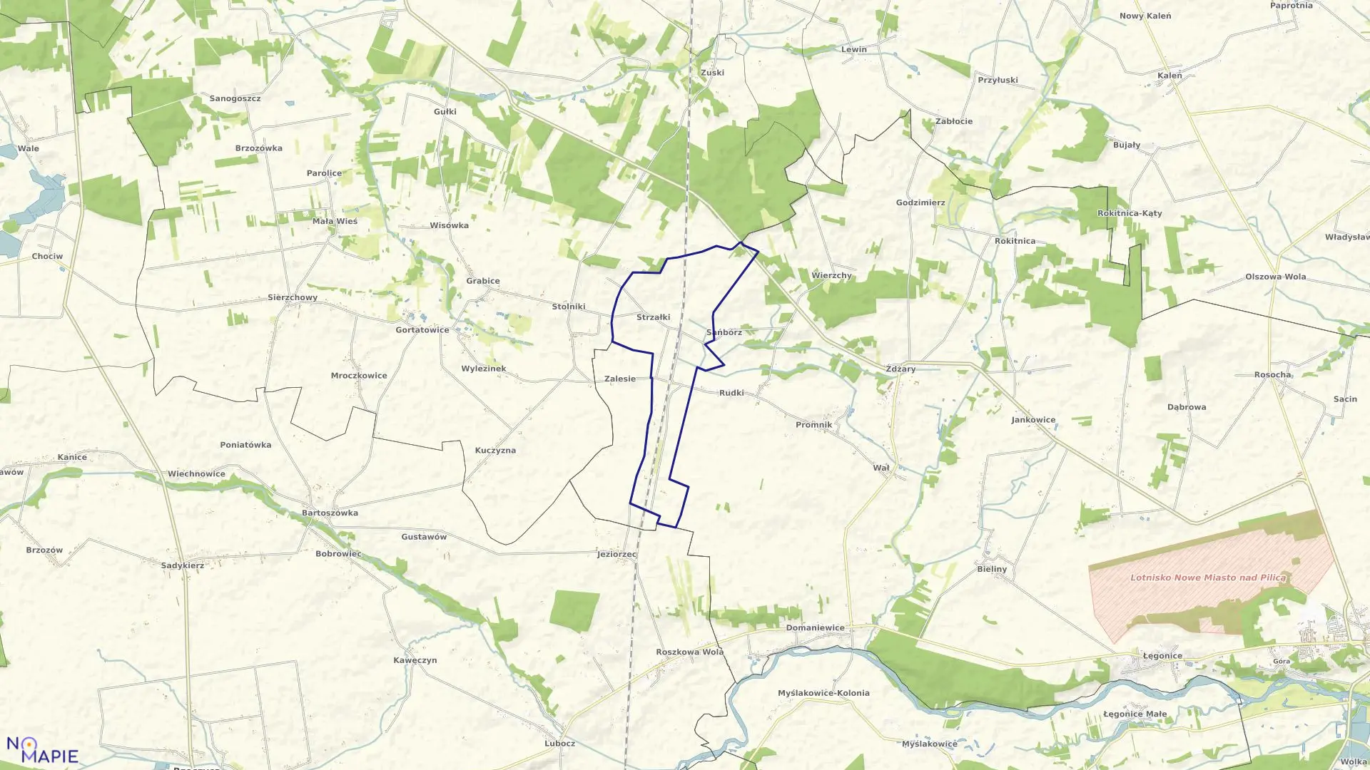 Mapa obrębu STRZAŁKI w gminie Nowe Miasto nad Pilicą