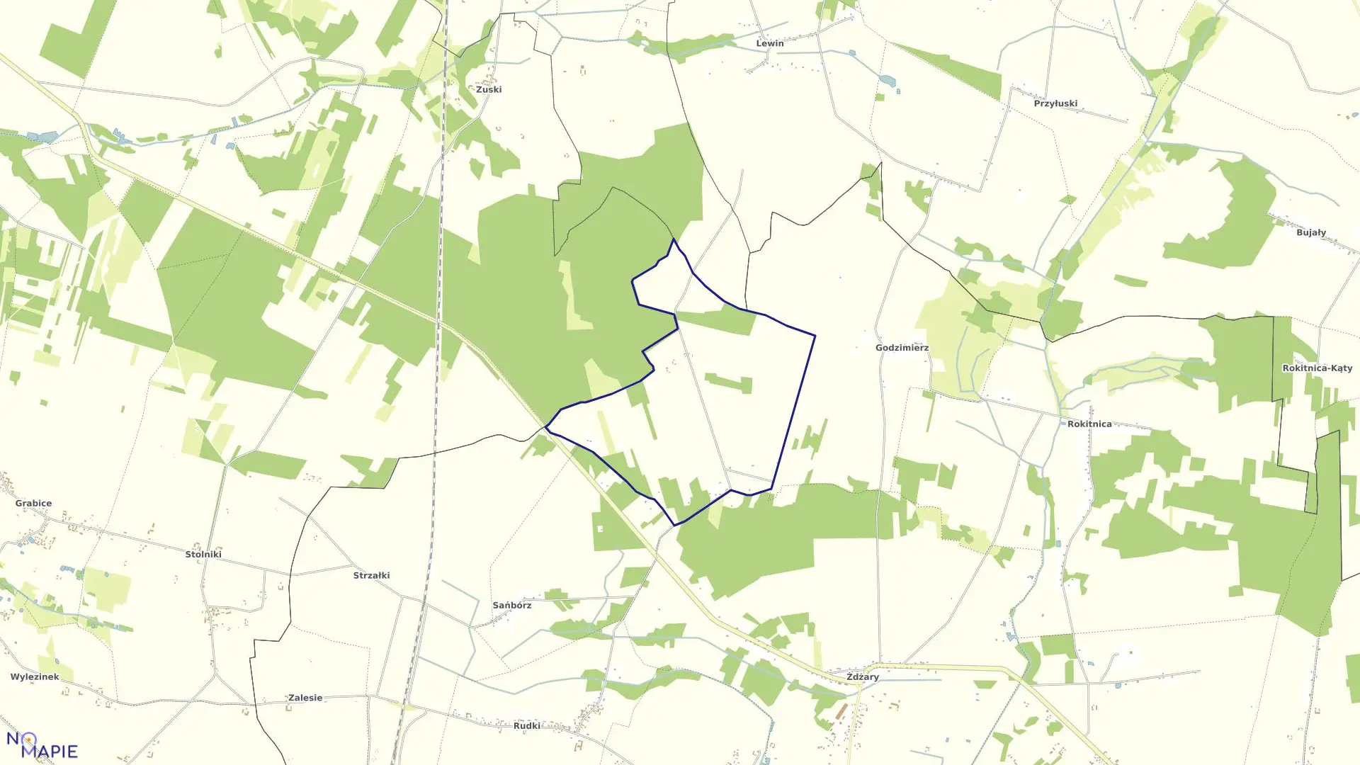 Mapa obrębu WIERZCHY w gminie Nowe Miasto nad Pilicą